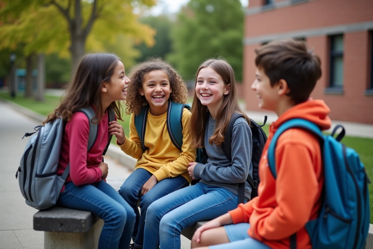 Enfants divers jouant dans la cour de récréation scolaire
