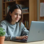 Étudiante frustrée devant un message d'erreur de connexion à l'ENT sur son ordinateur portable dans sa chambre universitaire