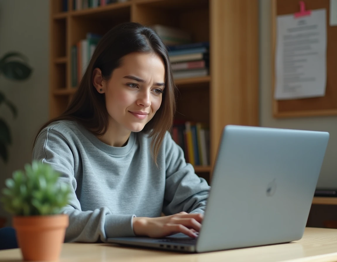 Étudiante frustrée devant un message d'erreur de connexion à l'ENT sur son ordinateur portable dans sa chambre universitaire
