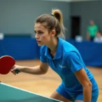 Jeune joueuse de tennis de table concentrée en préparation de service